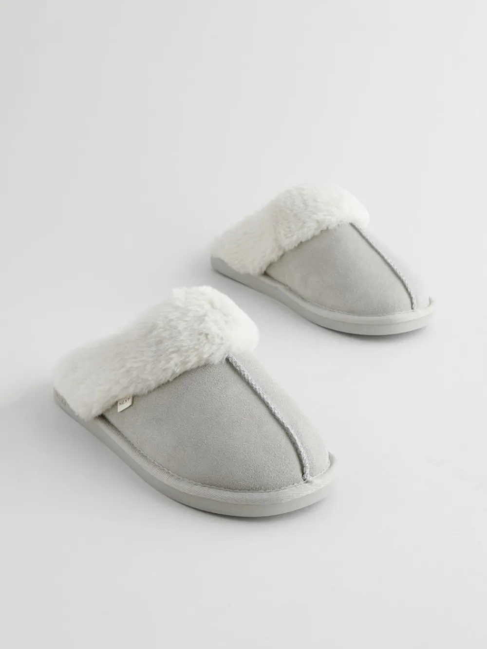 Grijs - Suede Faux Fur Mule Slippers*Next Outlet