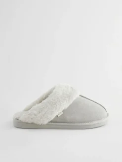 Grijs - Suede Faux Fur Mule Slippers*Next Outlet