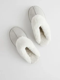 Grijs - Suede Faux Fur Mule Slippers*Next Outlet