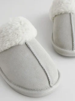 Grijs - Suede Faux Fur Mule Slippers*Next Outlet