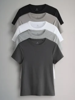 Grijs - 5 Pack Korte Mouw Geribd T-shirt*The Set Online