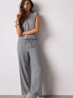 Grijs - Tie Waist Wide Leg Trousers with Wool*Next Online