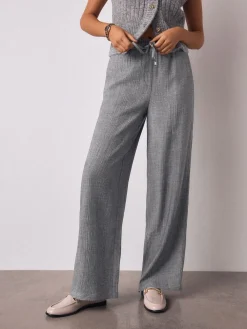 Grijs - Tie Waist Wide Leg Trousers with Wool*Next Online