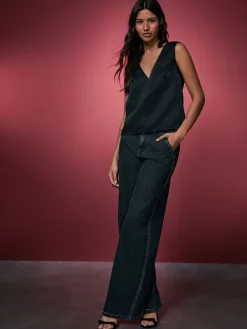 Grijs - Washed Black Embellished Studded High Rise Palazzo Wide Leg Jeans*Next Best