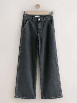 Grijs - Washed Black Embellished Studded High Rise Palazzo Wide Leg Jeans*Next Best
