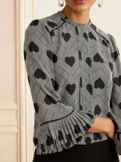 - Crew Neck Pleated Flute Sleeve Blouse*Love & Roses Best