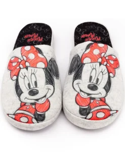 Grijs met Minnie Mouse - winterse pantoffelmuiltjes voor dames*Vanilla Underground