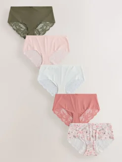 Grijs-groen - 5 Niet-aftekenende slips met kanten achterkant*Next Best