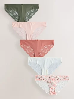 Grijs-groen - 5 Niet-aftekenende slips met kanten achterkant*Next Hot