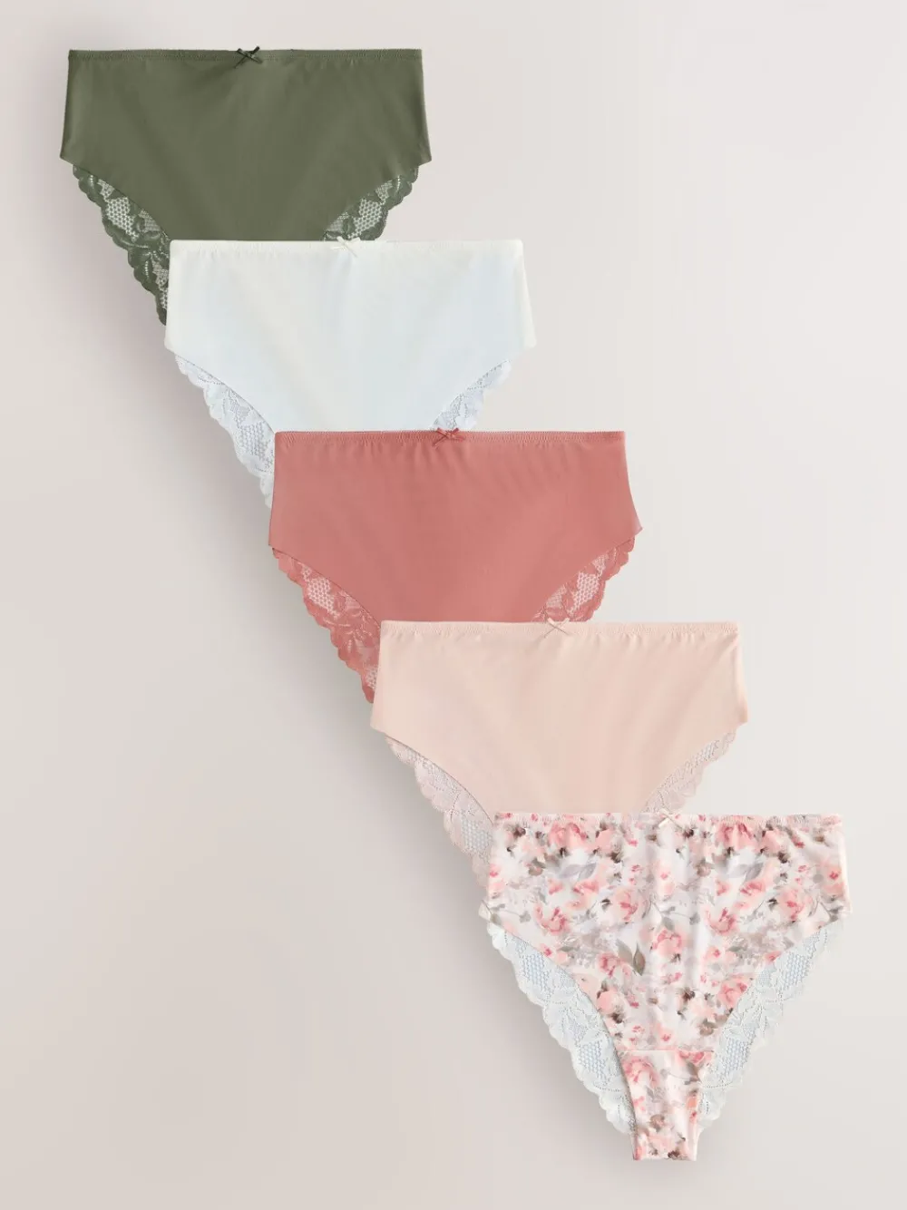 Grijs-groen - 5 Niet-aftekenende slips met kanten achterkant*Next New