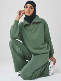 Grijs-groen - Active Modal sweatshirt met kwart-rits*Next