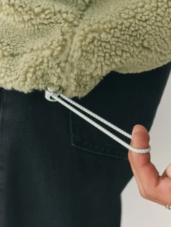 Grijs-groen - Borg Quarter Zip Fleece with Fur Collar*Next Discount