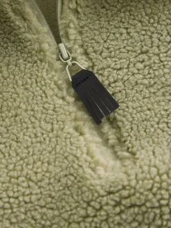 Grijs-groen - Borg Quarter Zip Fleece with Fur Collar*Next Discount