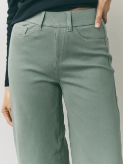 Grijs-groen - Jersey denim broek met wijde pijpen*Next Outlet