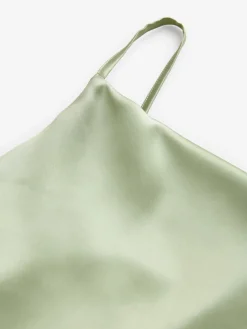 Grijs-groen - Lange satijnen Maxi-jurk met watervalhals voor bruiloftsgasten*Next New