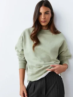 Grijs-groen - Supersoft Peached Essentials sweatshirt met ronde hals en naaddetail*Next Clearance
