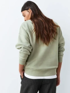 Grijs-groen - Supersoft Peached Essentials sweatshirt met ronde hals en naaddetail*Next Clearance