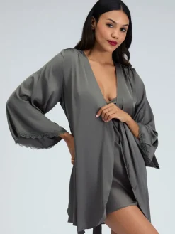 - Kaya Lace Trim Satin Robe*Boux Avenue Clearance
