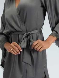 - Kaya Lace Trim Satin Robe*Boux Avenue Clearance