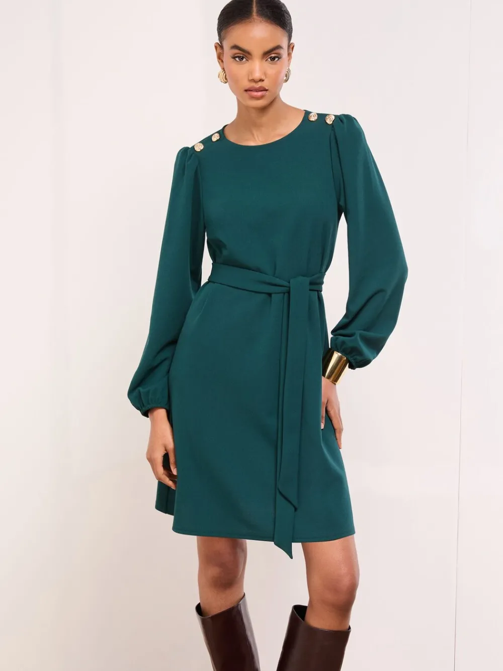 - Mini Military Button Long Sleeve Tie Shift Dress*Lipsy Outlet