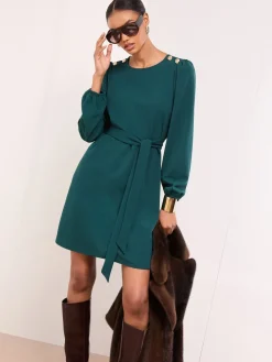- Mini Military Button Long Sleeve Tie Shift Dress*Lipsy Outlet