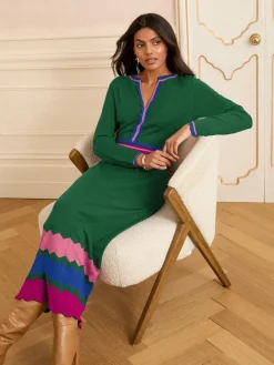 - - Gebreide midi-jurk met halsinkeping*Love & Roses Outlet