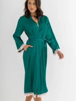 - Dusk Satin and Lace Kimono Sleeve Dressing Gown*Pour Moi Hot