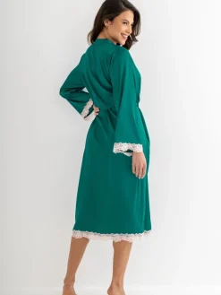 - Dusk Satin and Lace Kimono Sleeve Dressing Gown*Pour Moi Hot