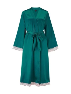 - Dusk Satin and Lace Kimono Sleeve Dressing Gown*Pour Moi Hot