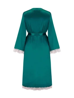 - Dusk Satin and Lace Kimono Sleeve Dressing Gown*Pour Moi Hot