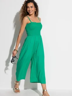 Groen - strandjumpsuit met halflange pijpen en aangrimpeld lijfje*Pour Moi Hot