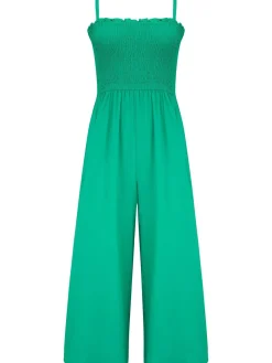 Groen - strandjumpsuit met halflange pijpen en aangrimpeld lijfje*Pour Moi Hot