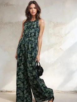 Groen - Crew Wide Leg Jumpsuit in Abstract Façade Print*Religion Best