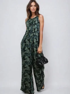Groen - Crew Wide Leg Jumpsuit in Abstract Façade Print*Religion Best