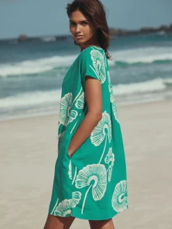 - Mini Short Sleeve V-Neck Kaftan Dress with Linen*Next Hot