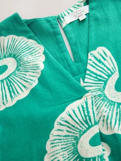 - Mini Short Sleeve V-Neck Kaftan Dress with Linen*Next Hot