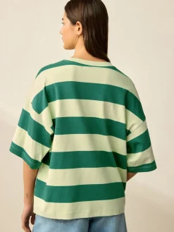 Groen Eenkleurig - Boxy oversized T-shirt met relaxte pasvorm van zware stof en ronde hals*Next Clearance