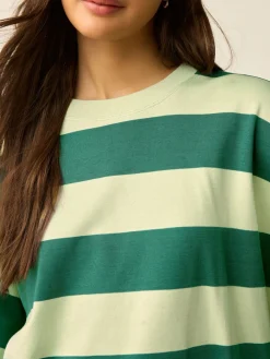 Groen Eenkleurig - Boxy oversized T-shirt met relaxte pasvorm van zware stof en ronde hals*Next Clearance