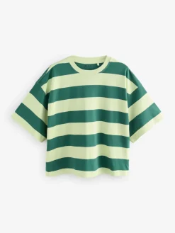 Groen Eenkleurig - Boxy oversized T-shirt met relaxte pasvorm van zware stof en ronde hals*Next Clearance