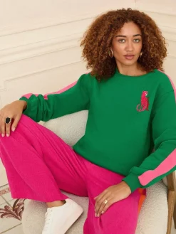 Groen luipaard met roze strepen - - Jersey sweatshirt met ronde hals*Love & Roses Sale