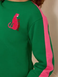 Groen luipaard met roze strepen - - Jersey sweatshirt met ronde hals*Love & Roses Sale