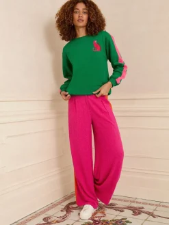 Groen luipaard met roze strepen - - Jersey sweatshirt met ronde hals*Love & Roses Sale