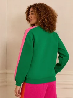 Groen luipaard met roze strepen - - Jersey sweatshirt met ronde hals*Love & Roses Sale