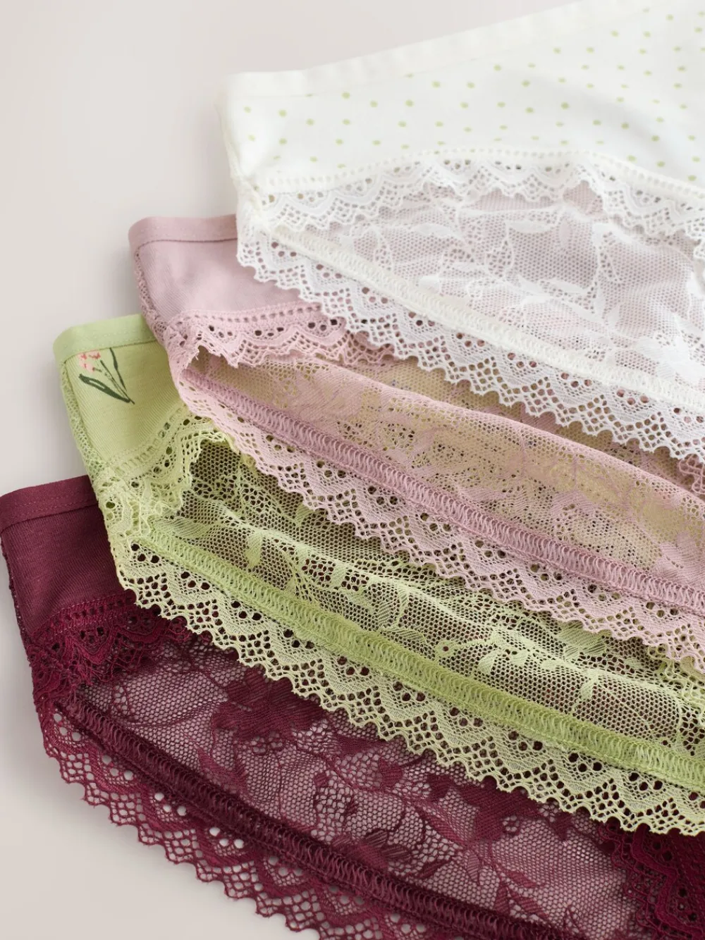 Groen met bloemetjesprint - Katoenen kanten slipjes 4 stuks*Next New