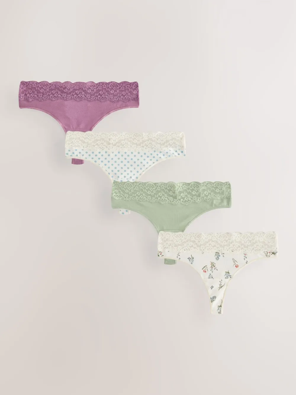 Groen met bloemetjesprint - Katoenen kanten slipjes 4 stuks*Next Clearance