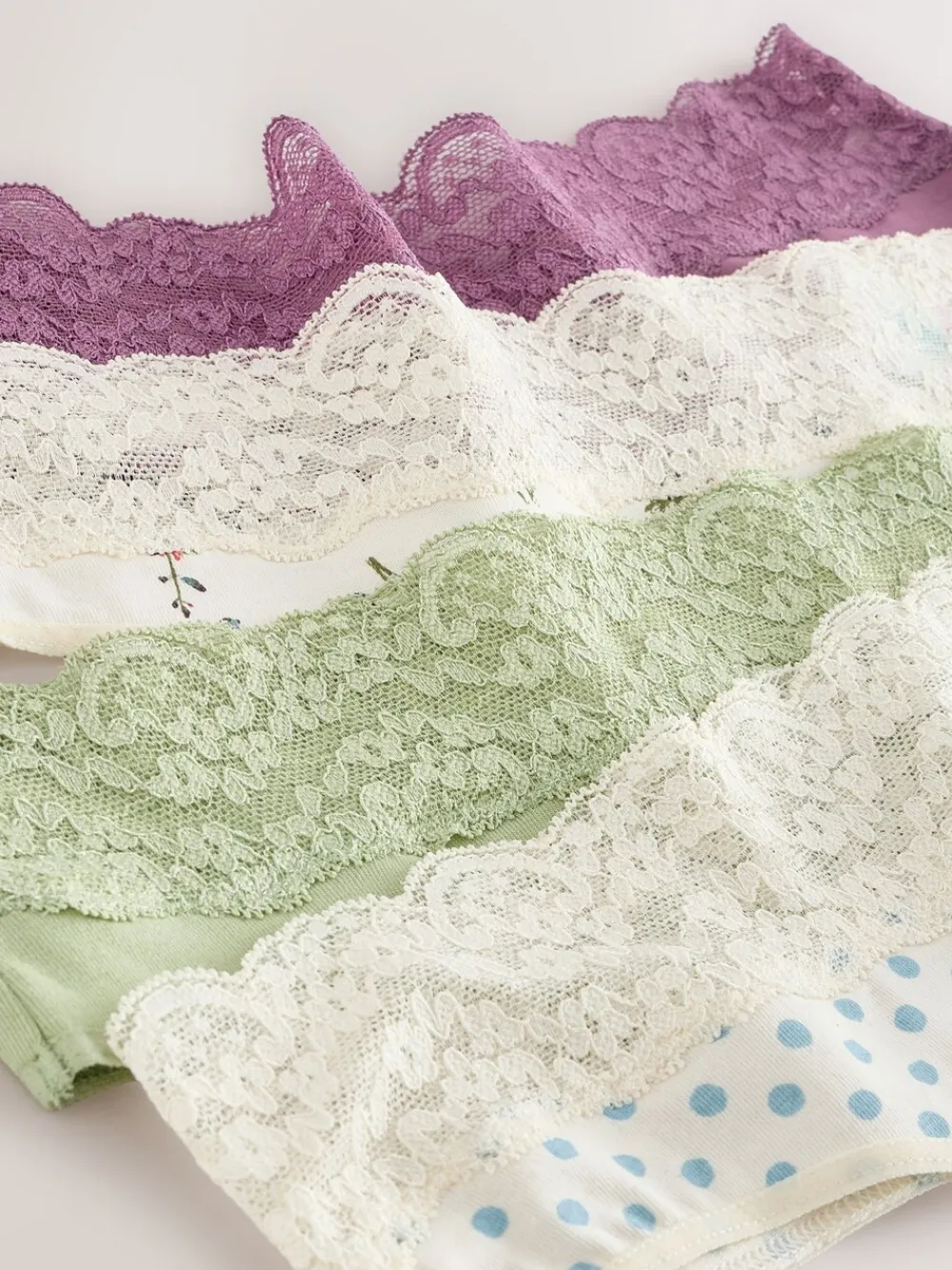 Groen met bloemetjesprint - Katoenen kanten slipjes 4 stuks*Next Clearance