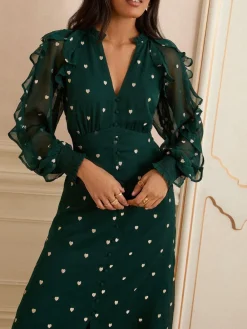 - Embroidered Ruffle Midi Dress*Love & Roses Sale