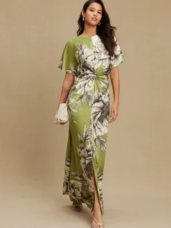 - Textured Satin Short Sleeve Twist Front Midi Dress*Next