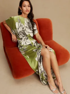 - Textured Satin Short Sleeve Twist Front Midi Dress*Next