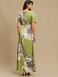 - Textured Satin Short Sleeve Twist Front Midi Dress*Next